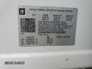 2018 Chevrolet Equinox Premier with VIN 2GNAXNEX9J6243597, listed as a Copart auction lot 51703585 with 46,727 mi miles and Clean Title. Bid and sale history available at carsss.com. Image 13.