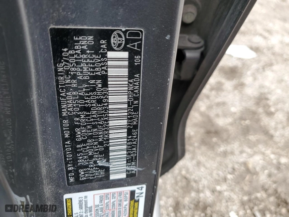 2005 Toyota Matrix STD with VIN 2T1KR32EX5C349530, listed as a Copart auction lot 49545455 with 63,494 mi miles and Salvage Title. Bid and sale history available at carsss.com. Image 12.