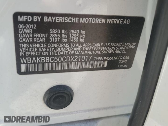 2012 BMW 7 Series 750Li with VIN WBAKB8C50CDX21017, listed as a Copart auction lot 61615935 with 110,600 mi miles and Clean title. Bid and sale history available at DreamBid. Image 12.