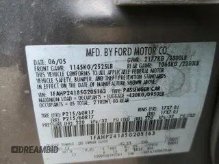 2005 Ford Five Hundred SEL with VIN 1FAHP24185G205163, listed as a Copart auction lot 44597855 with 195,566 mi miles and Salvage Title. Bid and sale history available at carsss.com. Image 12.