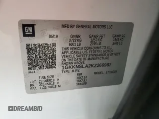 2019 GMC Acadia SLE with VIN 1GKKNSLA2KZ266987, listed as a Copart auction lot 47139035 with 86,104 mi miles and Clean Title. Bid and sale history available at DreamBid. Image 13.