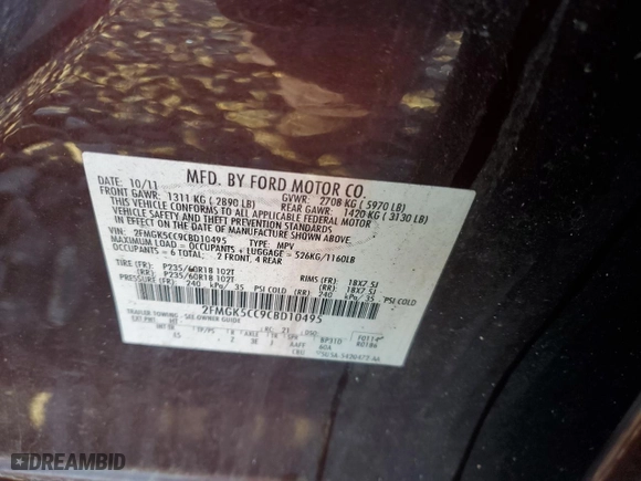 2012 Ford Flex SEL with VIN 2FMGK5CC9CBD10495, listed as a Copart auction lot 50561055 with 111,079 mi miles and Salvage Title. Bid and sale history available at carsss.com. Image 13.
