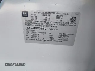 2014 Chevrolet Equinox LTZ with VIN 2GNALDEKXE6191672, listed as a IAAI auction lot 41706804 with 45,507 mi miles. Bid and sale history available at carsss.com. Image 9.