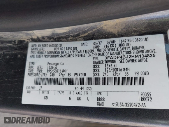 2017 Ford Fiesta SE z VIN 3FADP4BJ2HM134825, wystawiony jako IAAI lot #42331095 z przebiegiem 117 794 mil mil oraz . Historia ofert i sprzedaży dostępna na DreamBid. Obrazek 9.