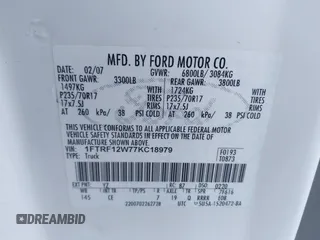 2007 Ford F-150 XL with VIN 1FTRF12W77KC18979, listed as a IAAI auction lot 41698981 with 114,271 mi miles. Bid and sale history available at carsss.com. Image 9.