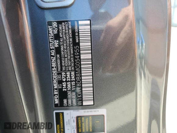 2021 Mercedes-Benz C 300 with VIN W1KWK8DB8MG054955, listed as a Copart auction lot 59444314 with 36,114 mi miles and Salvage Title. Bid and sale history available at DreamBid. Image 13.
