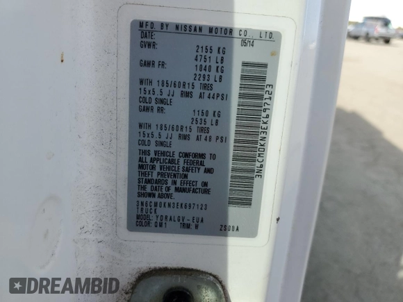2014 Nissan NV200 SV with VIN 3N6CM0KN3EK697123, listed as a Copart auction lot 47139595 with 126,091 mi miles and Clean title. Bid and sale history available at DreamBid. Image 13.