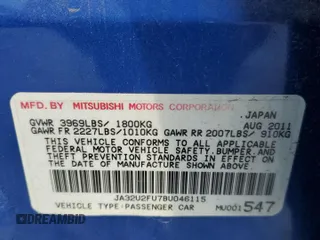 2011 Mitsubishi Lancer ES with VIN JA32U2FU7BU046115, listed as a Copart auction lot 55145525 with 83,453 mi miles and Salvage Title. Bid and sale history available at carsss.com. Image 12.