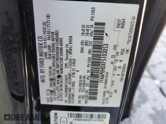 2015 Ford Fusion SE z VIN 1FA6P0HDXF5103053, wystawiony jako Copart lot #57763875 z przebiegiem 121 789 mil mil oraz Szkoda całkowita • Salvage title. Historia ofert i sprzedaży dostępna na DreamBid. Obrazek 12.