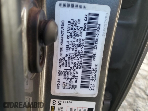 2006 Toyota Corolla CE with VIN 1NXBR32E36Z743600, listed as a Copart auction lot 53170995 with 238,123 mi miles and Clean Title. Bid and sale history available at DreamBid. Image 12.