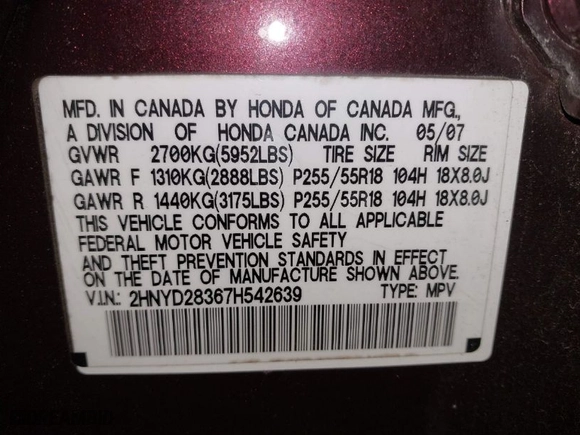 2007 Acura MDX Tech Pkg with VIN 2HNYD28367H542639, listed as a IAAI auction lot 41626285 with 146,735 mi miles. Bid and sale history available at carsss.com. Image 9.