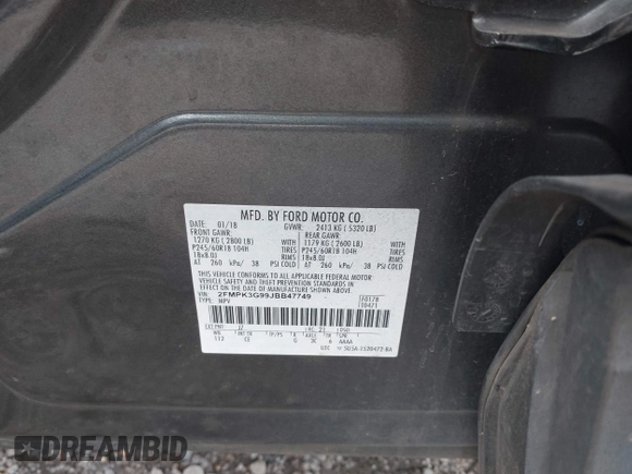 2018 Ford Edge SE с VIN 2FMPK3G99JBB47749, выставлен на аукционе IAAI как лот 42234433 с пробегом 104 319 миль миль и . История ставок и продаж доступна на DreamBid. Изображение 9.