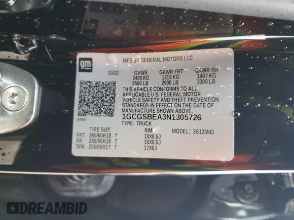 2022 Chevrolet Colorado 2WD Work Truck with VIN 1GCGSBEA3N1305726, listed as a Copart auction lot 45886235 with 31,105 mi miles and Clean title. Bid and sale history available at DreamBid. Image 12.