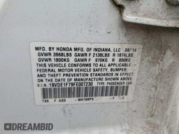 2015 Acura ILX Technology with VIN 19VDE1F79FE007230, listed as a Copart auction lot 52603615 with 119,495 mi miles and Salvage title. Bid and sale history available at DreamBid. Image 13.