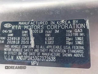 2016 Kia Soul + with VIN KNDJP3A53G7372638, listed as a IAAI auction lot 41862528 with 131,905 mi miles. Bid and sale history available at carsss.com. Image 9.