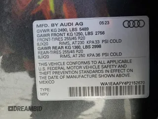 2023 Audi Q5 S line Premium Plus with VIN WA1EAAFY4P2152670, listed as a Copart auction lot 55598575 with 11,003 mi miles and Salvage title. Bid and sale history available at DreamBid. Image 13.