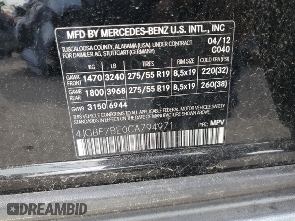2012 Mercedes-Benz GL 450 z VIN 4JGBF7BE0CA794971, wystawiony jako Copart lot #56667215 z przebiegiem 191 881 mil mil oraz Szkoda całkowita • Salvage title. Historia ofert i sprzedaży dostępna na DreamBid. Obrazek 13.