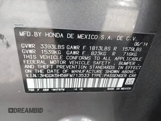 2015 Honda Fit LX with VIN 3HGGK5H58FM713533, listed as a IAAI auction lot 40473868 with Not provided miles and . Bid and sale history available at DreamBid. Image 9.