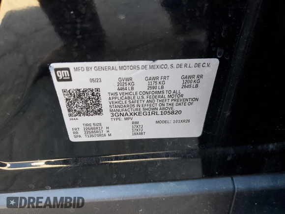 2024 Chevrolet Equinox LT with VIN 3GNAXKEG1RL105820, listed as a Copart auction lot 82586604 with 54,126 mi miles and Salvage Title. Bid and sale history available at DreamBid. Image 13.