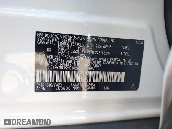 2021 Toyota RAV4 XLE with VIN 2T3W1RFV2MC102997, listed as a IAAI auction lot 41512340 with 47,238 mi miles. Bid and sale history available at carsss.com. Image 9.