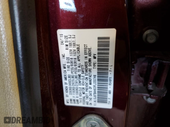 2015 Acura RDX Tech Pkg with VIN 5J8TB4H53FL030746, listed as a Copart auction lot 53494805 with 282,590 mi miles and Clean Title. Bid and sale history available at carsss.com. Image 12.