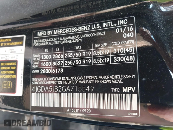 2016 Mercedes-Benz GLE 350 z VIN 4JGDA5JB2GA715549, wystawiony jako IAAI lot #42024204 z przebiegiem 119 968 mil mil oraz . Historia ofert i sprzedaży dostępna na DreamBid. Obrazek 9.