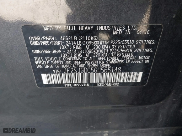 2016 Subaru Forester 2.0XT Premium with VIN JF2SJGDC5GH565148, listed as a IAAI auction lot 41226042 with 107,841 mi miles. Bid and sale history available at carsss.com. Image 9.