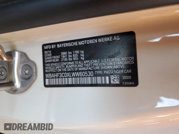 2020 BMW Z4 sDrive30i with VIN WBAHF3C0XLWW60530, listed as a Copart auction lot 57099555 with 20,464 mi miles and Salvage title. Bid and sale history available at DreamBid. Image 12.