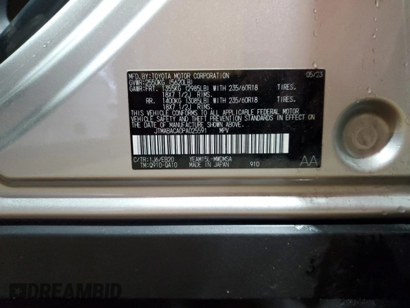 2023 Toyota bZ4X XLE with VIN JTMABACA0PA025591, listed as a Copart auction lot 53805205 with 47,238 mi miles and Salvage title. Bid and sale history available at DreamBid. Image 14.