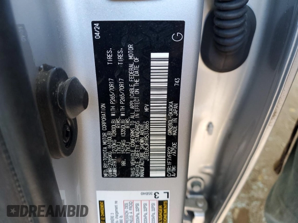 2024 Toyota 4Runner SR5 with VIN JTEEU5JR1R5313865, listed as a Copart auction lot 42322245 with 14,672 mi miles and Salvage title. Bid and sale history available at DreamBid. Image 13.