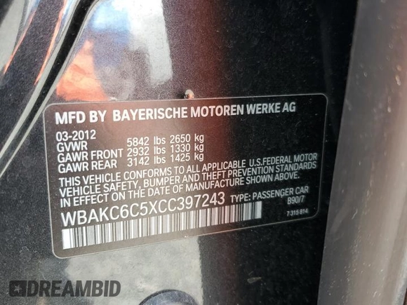 2012 BMW 7 Series 750i xDrive with VIN WBAKC6C5XCC397243, listed as a Copart auction lot 55388715 with 77,424 mi miles and Clean Title. Bid and sale history available at DreamBid. Image 12.