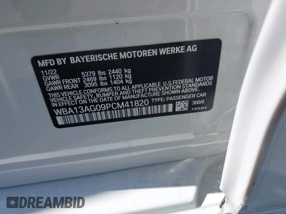 2023 BMW 5 Series 530e with VIN WBA13AG09PCM41820, listed as a IAAI auction lot 42409541 with 17,715 mi miles and . Bid and sale history available at DreamBid. Image 9.
