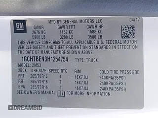 2017 Chevrolet Colorado 4WD WT with VIN 1GCHTBEN3H1254754, listed as a IAAI auction lot 42718083 with 30,027 mi miles and . Bid and sale history available at DreamBid. Image 9.