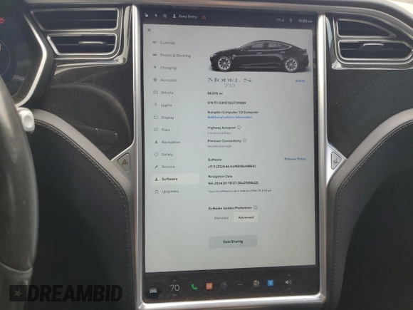 2016 Tesla Model S 70 kWh Battery with VIN 5YJSA1E19GF131999, listed as a Copart auction lot 49355665 with 96,978 mi miles and Salvage Title. Bid and sale history available at carsss.com. Image 9.