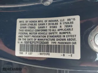 2015 Honda Civic Sedan LX with VIN 19XFB2F57FE283449, listed as a IAAI auction lot 41697256 with 138,857 mi miles. Bid and sale history available at carsss.com. Image 9.