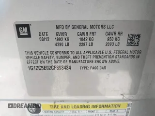2012 Chevrolet Malibu 1LT with VIN 1G1ZC5E02CF393434, listed as a IAAI auction lot 42227971 with 180,080 mi miles and . Bid and sale history available at DreamBid. Image 9.