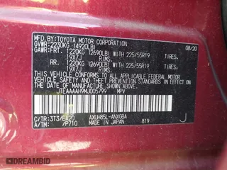 2021 Toyota Venza LE with VIN JTEAAAAH9MJ005799, listed as a IAAI auction lot 41940850 with 72,727 mi miles. Bid and sale history available at carsss.com. Image 9.