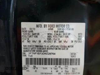 2013 Ford F-150 XL with VIN 1FTNF1EF3DKE29764, listed as a Copart auction lot 44132955 with 130,704 mi miles and Salvage title. Bid and sale history available at DreamBid. Image 12.