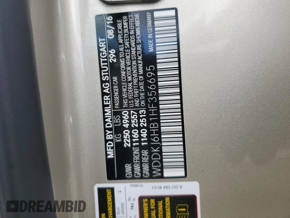 2017 Mercedes-Benz E 400 with VIN WDDKJ6HB1HF356695, listed as a Copart auction lot 68324134 with 60,469 mi miles and Salvage title. Bid and sale history available at DreamBid. Image 14.