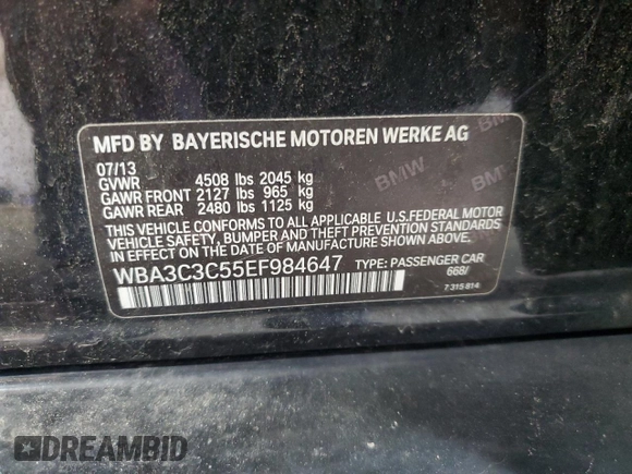 2014 BMW 3 Series 320i xDrive с VIN WBA3C3C55EF984647, выставлен на аукционе Copart как лот 58936005 с пробегом 103 180 миль миль и Списание • Salvage title. История ставок и продаж доступна на DreamBid. Изображение 12.