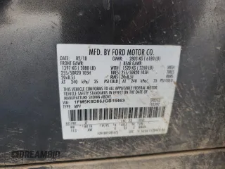 2018 Ford Explorer XLT with VIN 1FM5K8D86JGB15463, listed as a Copart auction lot 59992605 with 87,491 mi miles and Salvage title. Bid and sale history available at DreamBid. Image 13.