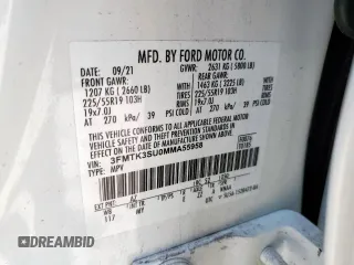 2021 Ford Mustang Mach-E Premium with VIN 3FMTK3SU0MMA55958, listed as a Copart auction lot 58714065 with 30,634 mi miles and Salvage title. Bid and sale history available at DreamBid. Image 12.