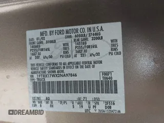 2002 Ford F-150 XL with VIN 1FTRX17WX2NA97846, listed as a IAAI auction lot 42682857 with 185,438 mi miles and . Bid and sale history available at DreamBid. Image 9.