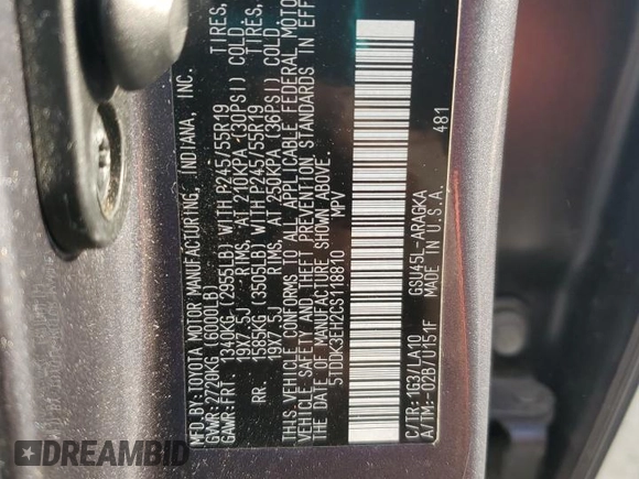 2012 Toyota Highlander Limited with VIN 5TDDK3EH2CS118810, listed as a Copart auction lot 44553695 with 146,314 mi miles and Clean Title. Bid and sale history available at carsss.com. Image 13.