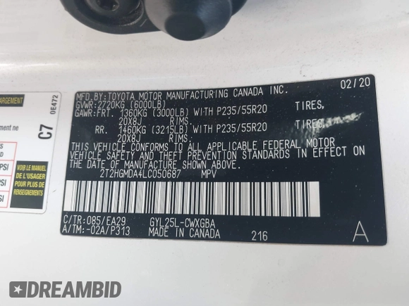 2020 Lexus RX 450h z VIN 2T2HGMDA4LC050687, wystawiony jako IAAI lot #42171004 z przebiegiem 85 936 mil mil oraz . Historia ofert i sprzedaży dostępna na DreamBid. Obrazek 9.