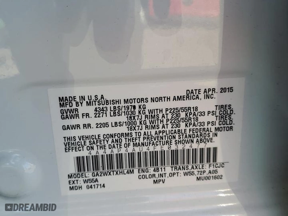 2015 Mitsubishi Outlander Sport SE with VIN 4A4AP4AU4FE032477, listed as a Copart auction lot 49100775 with 92,536 mi miles and Salvage Title. Bid and sale history available at carsss.com. Image 13.