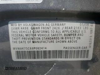 2008 Volkswagen Passat Komfort с VIN WVWAK73C68P082414, выставлен на аукционе Copart как лот 61903505 с пробегом 118 352 миль миль и Списание • Salvage title. История ставок и продаж доступна на DreamBid. Изображение 12.