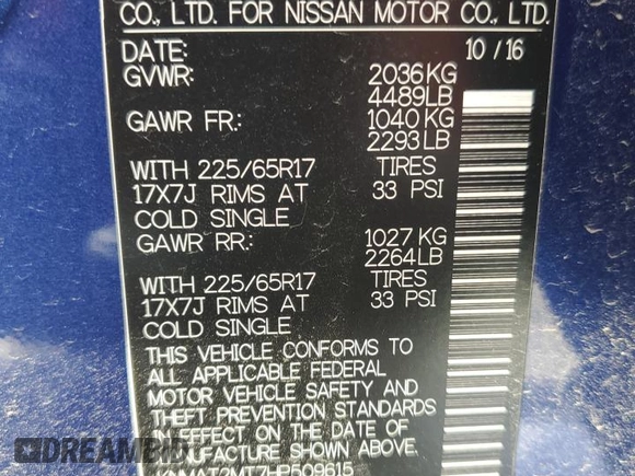 2017 Nissan Rogue SV with VIN KNMAT2MT7HP509615, listed as a Copart auction lot 58718145 with 103,927 mi miles and Salvage title. Bid and sale history available at DreamBid. Image 13.