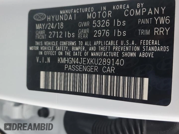 2019 Genesis G80 3.8L z VIN KMHGN4JEXKU289140, wystawiony jako Copart lot #76827084 z przebiegiem Nie podano mil oraz Nie do naprawy • Non repairable. Historia ofert i sprzedaży dostępna na DreamBid. Obrazek 13.