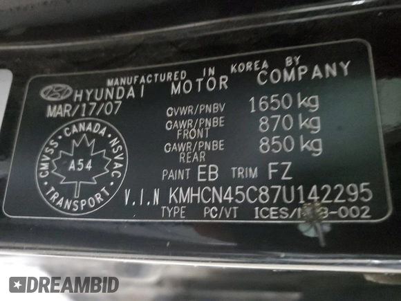 2007 Hyundai Accent GL z VIN KMHCN45C87U142295, wystawiony jako Copart lot #86149894 z przebiegiem 325 738 mil mil oraz Szkoda całkowita • Salvage title. Historia ofert i sprzedaży dostępna na DreamBid. Obrazek 12.